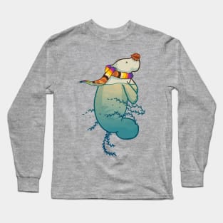 Lamentino the manatee in fall - Autumn winter manatee illustration card inspired by On melancholy hill Long Sleeve T-Shirt